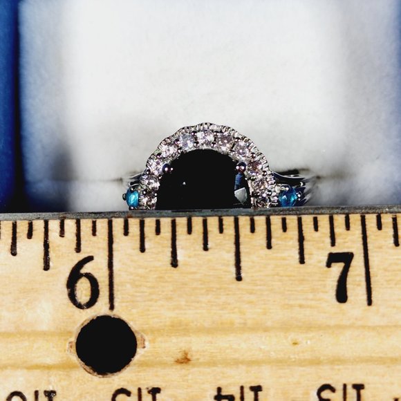 Black Sapphire, Zircon & Neon Apatite halo ring in Plat/925SS 6.70 tcw size 8 - Picture 3 of 5